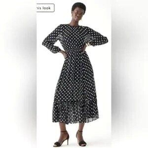 J. Crew | Long-sleeve chiffon midi dress in dot print | XS | NWT